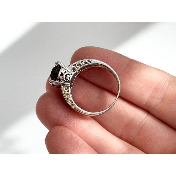 Modernist Smokey Quartz Semi-Precious 925 Sterling SilverVintage Ring - sz 9 - Picture 13 of 14